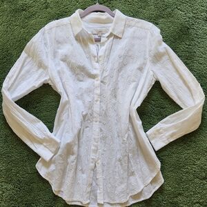 LOFT Women's Embroidered White Button-Down Shirt